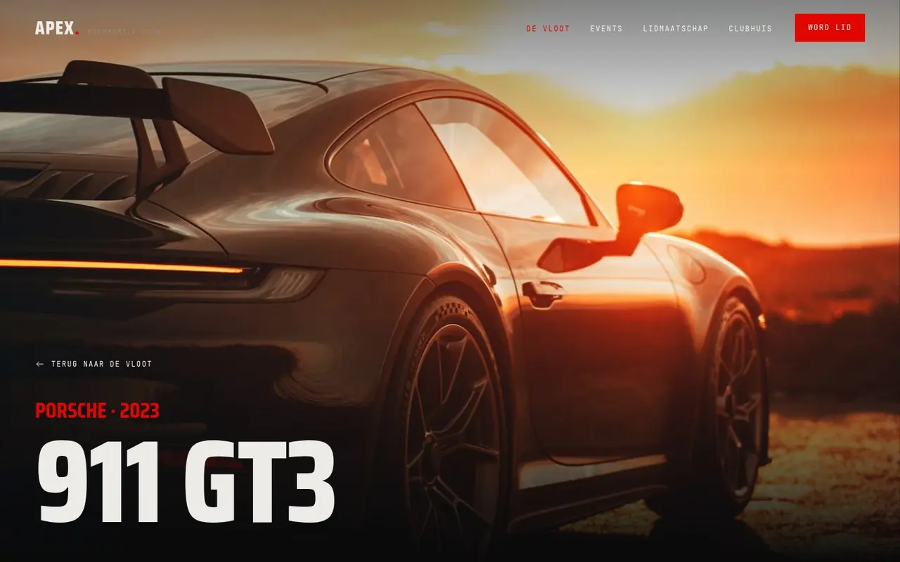 Pagina Porsche 911 GT3 van Apex Automobile Club