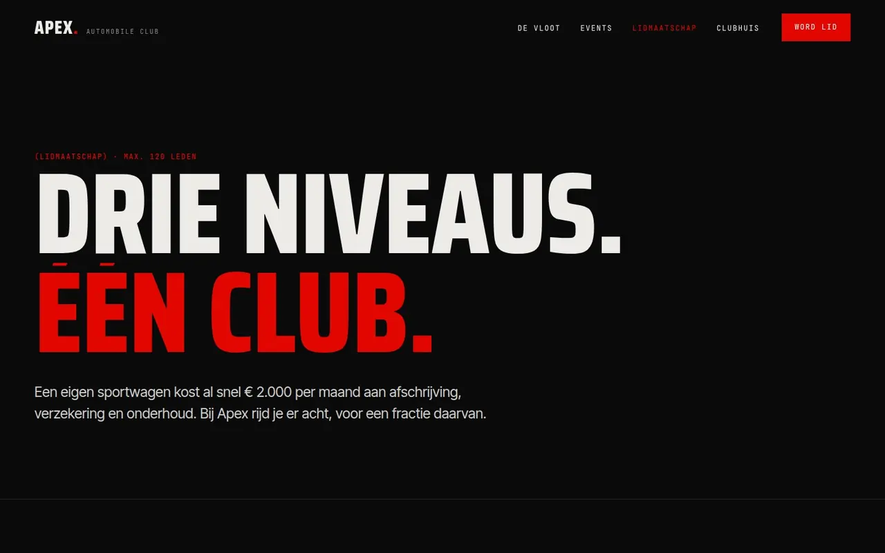 Pagina Lidmaatschap van Apex Automobile Club