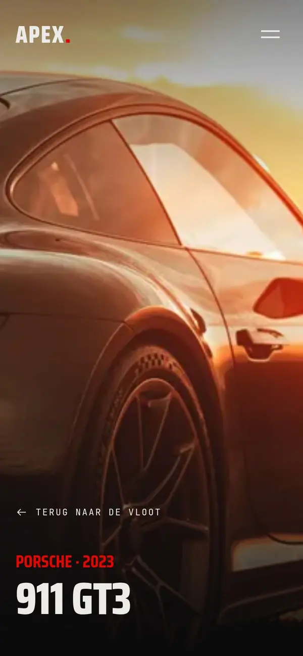 Detailpagina van een auto van Apex Automobile Club op een telefoon