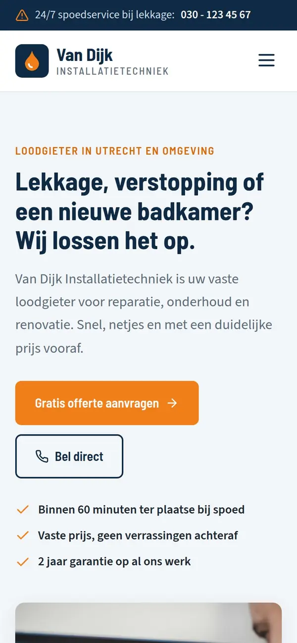 Home van Van Dijk Installatietechniek op een telefoon