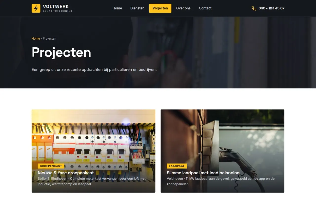 Pagina Projecten van Voltwerk Elektrotechniek