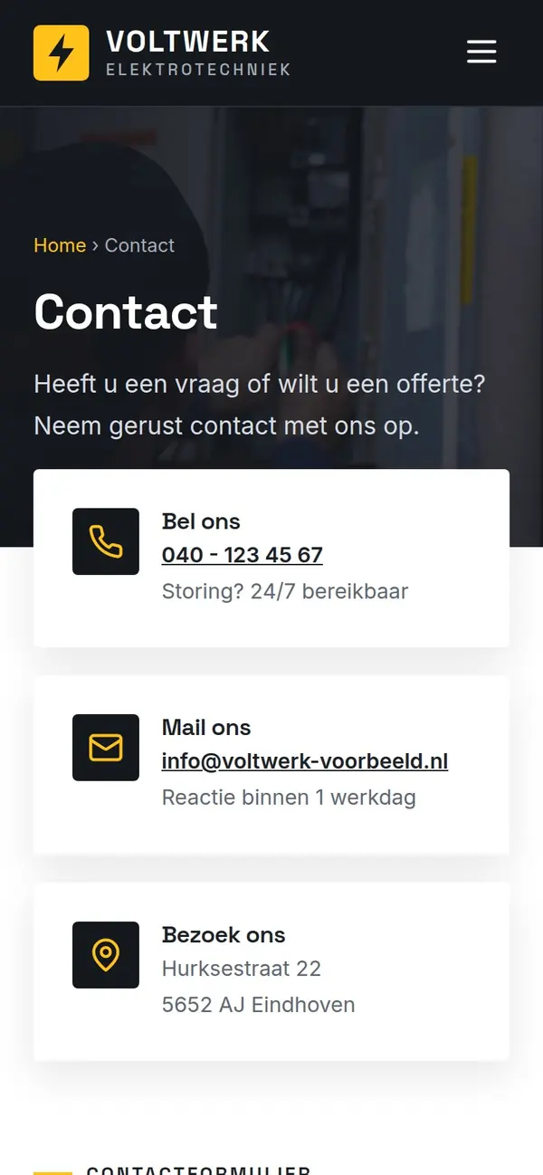 Contact van Voltwerk Elektrotechniek op een telefoon