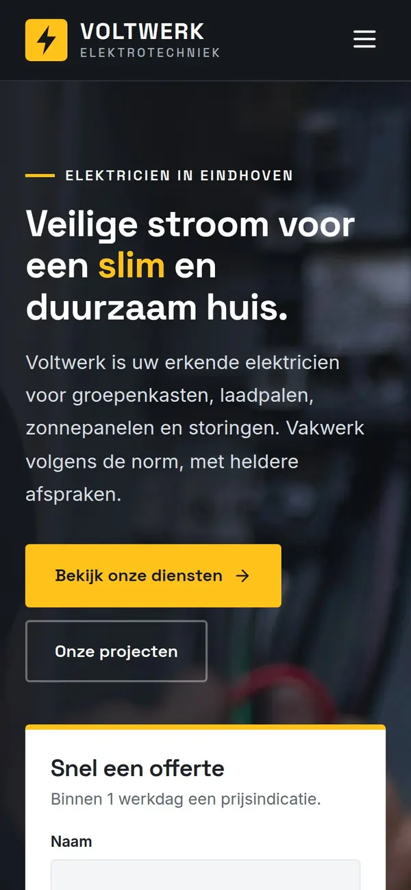 Home van Voltwerk Elektrotechniek op een telefoon